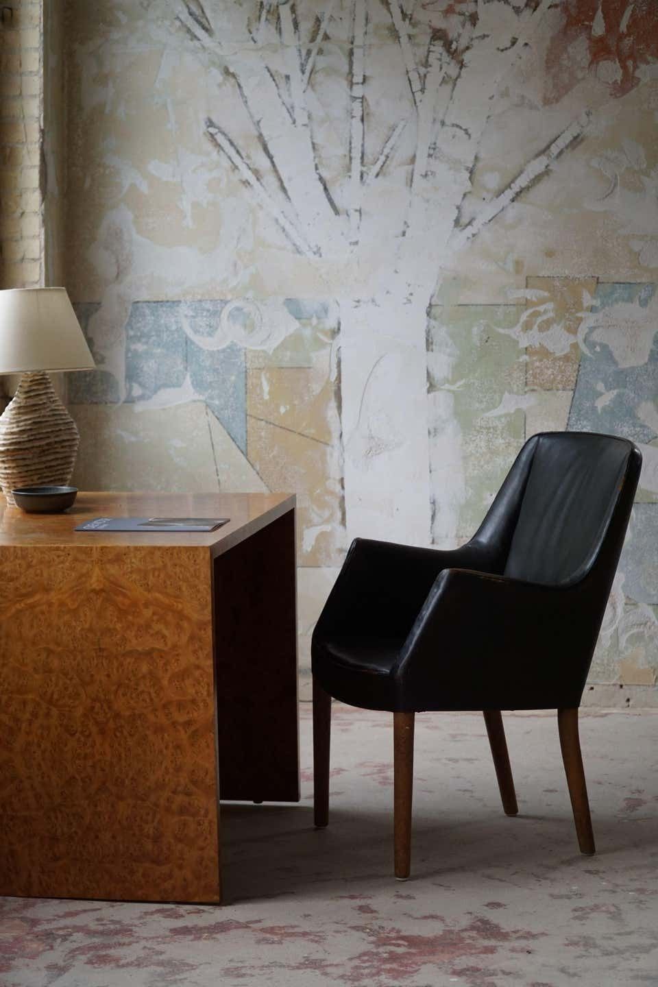 Danish Modern Armchair By Nanna Ditzel In Oak And Patinated Leather, 1950s photo vinterior