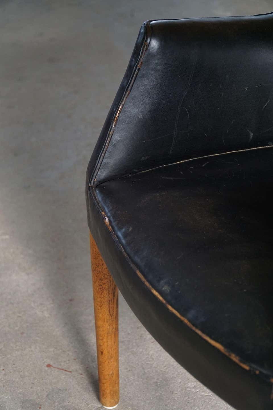 photo for sale Danish Modern Armchair By Nanna Ditzel In Oak And Patinated Leather, 1950s