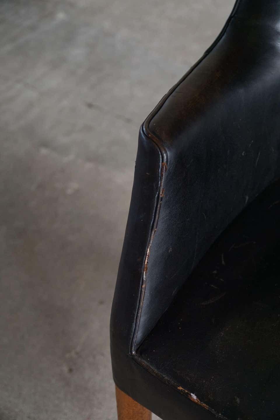 Furniture Danish Modern Armchair By Nanna Ditzel In Oak And Patinated Leather, 1950s photo