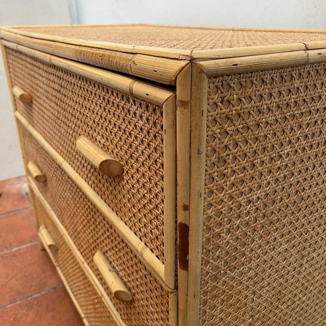 Mid Century Bamboo And Rattan Cane Chest Of Drawers/ Storage / Cupboard photo 1200.0