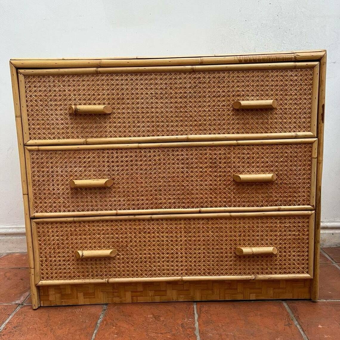 Mid Century Bamboo And Rattan Cane Chest Of Drawers/ Storage / Cupboard photo vintage