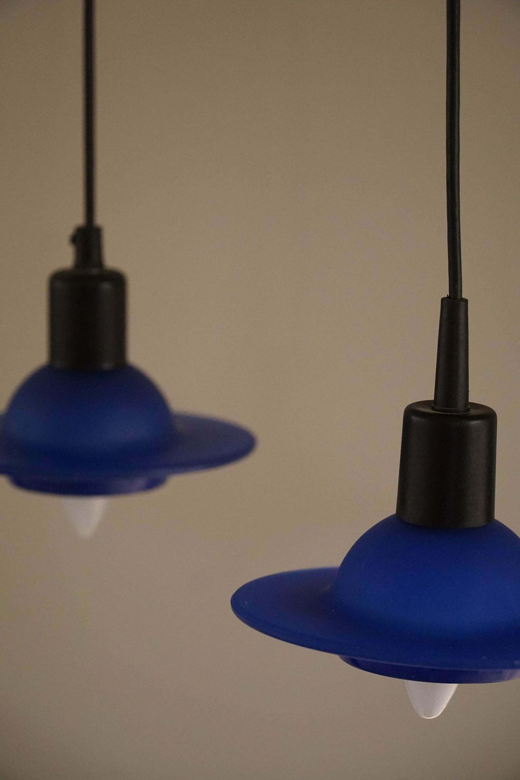 Set Of 4 Vintage Blue Glass Pendants, Made By Design Light A/S, Denmark, 1990s photo vinterior