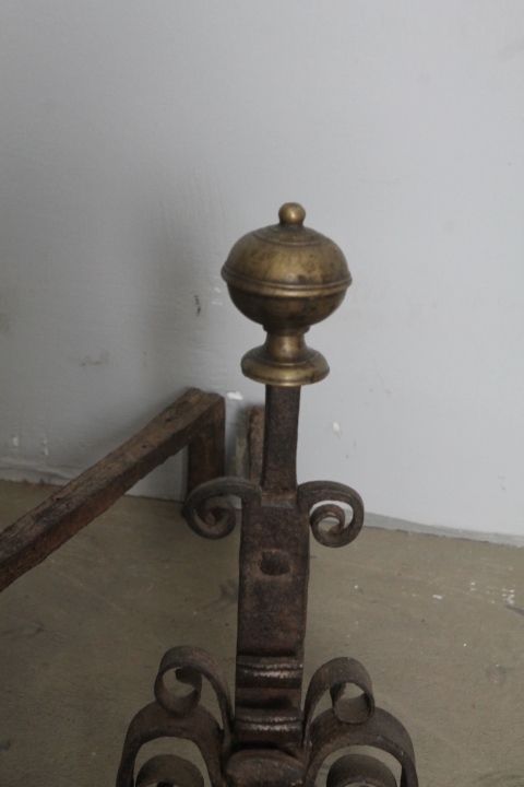 Ancient Pair Of Fireplace Andirons In Iron And Brass From The 18th Century photo Home Fixtures