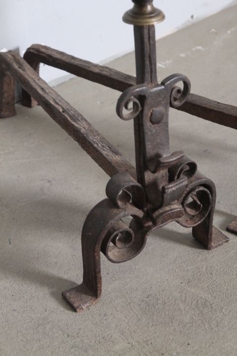 photo for sale Ancient Pair Of Fireplace Andirons In Iron And Brass From The 18th Century