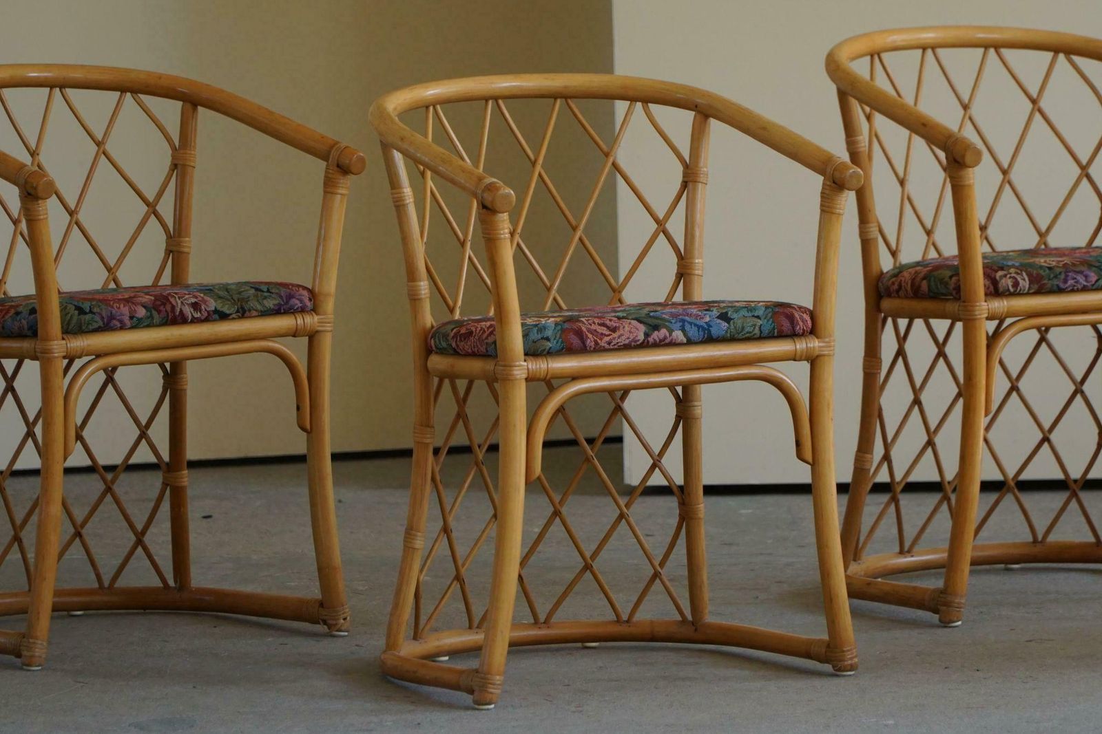 Set Of 6 Sculptural Vintage Bamboo Dining Chairs, Danish Modern, Made In 1960s photo furniture