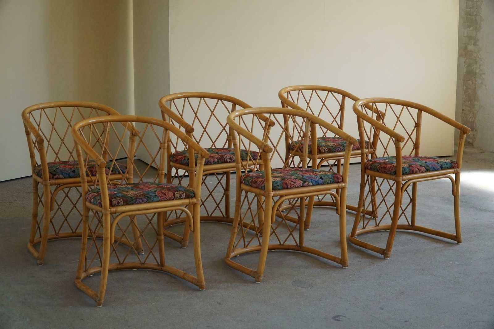 Set Of 6 Sculptural Vintage Bamboo Dining Chairs, Danish Modern, Made In 1960s photo vintage