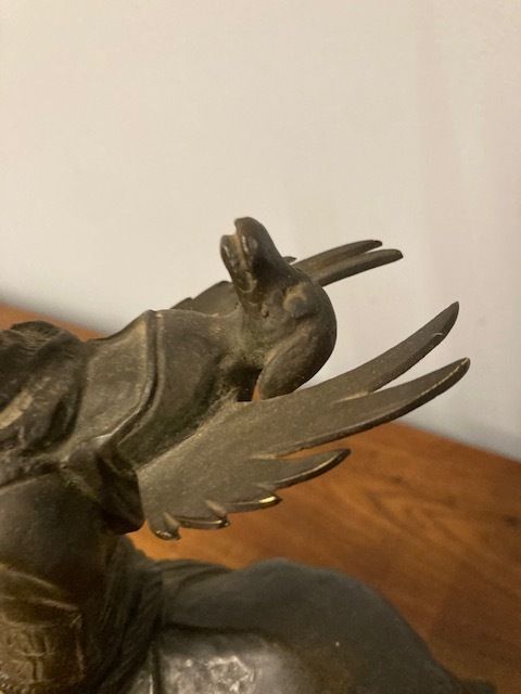 388.96 Ancient Bronze Of A Knight On Horseback From The Early 1900s, Italian School. photo