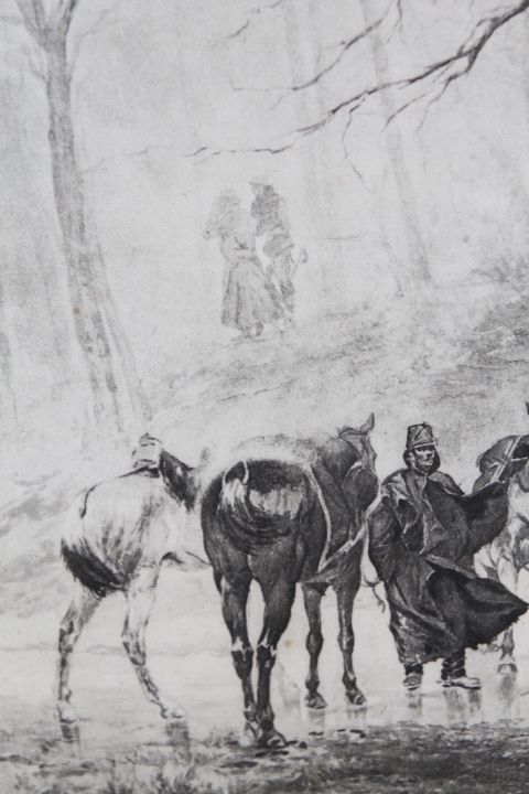 Ancient Print Depicting "The Attack". Italy From The 19th Century In Frame. photo 88.4