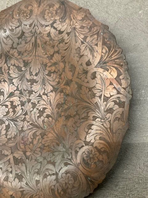 Antique Copper Centerpiece With Floral Embossing. Italy 19th Century photo 312.0