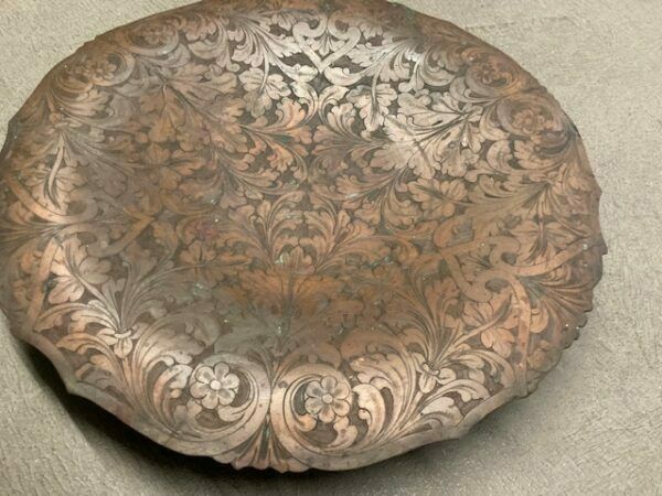photo furniture Antique Copper Centerpiece With Floral Embossing. Italy 19th Century