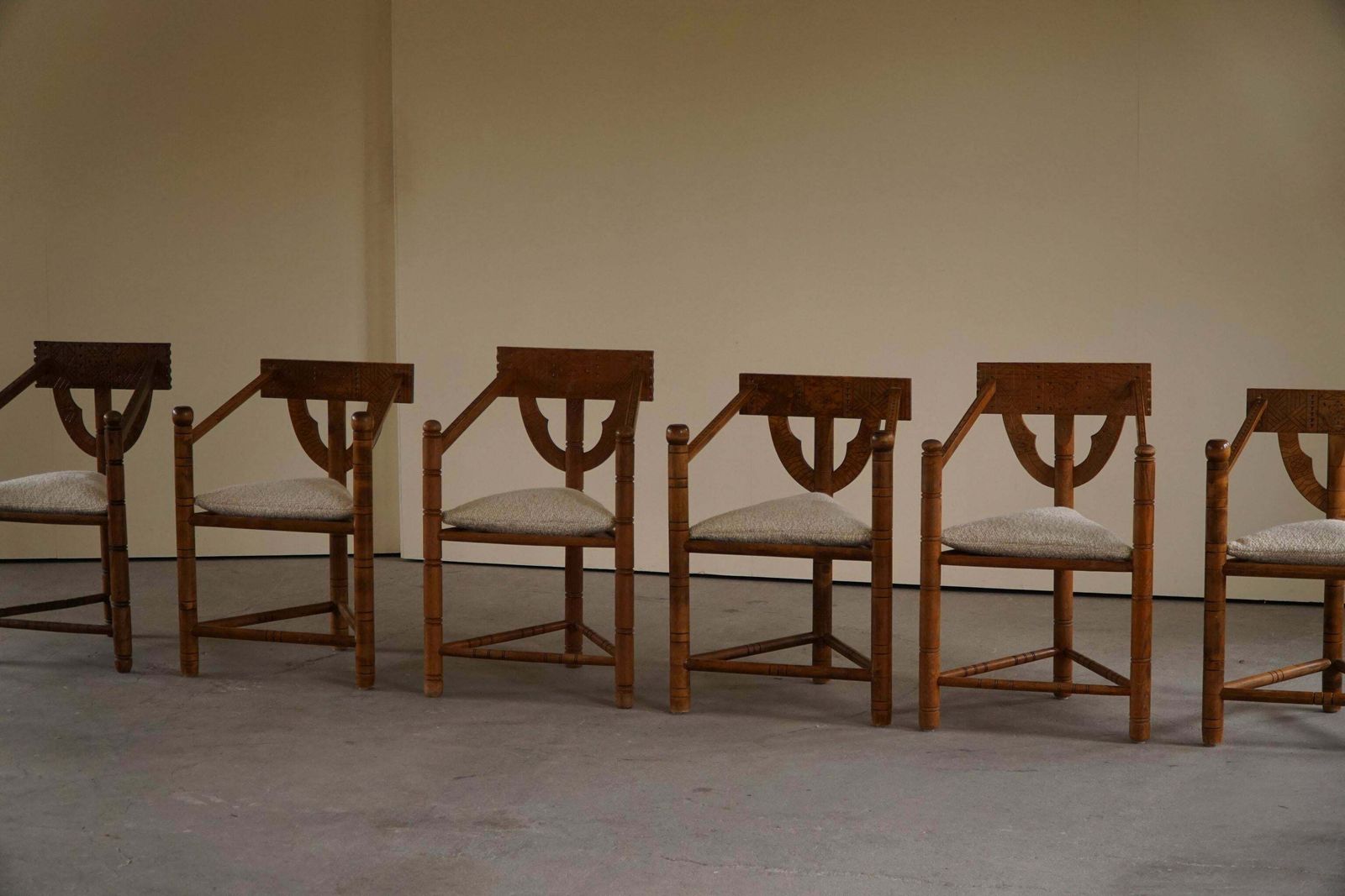 Set Of 6 Swedish Monk Chairs With Bouclé Seats, Wabi Sabi, Early 20th Century photo 5163.0