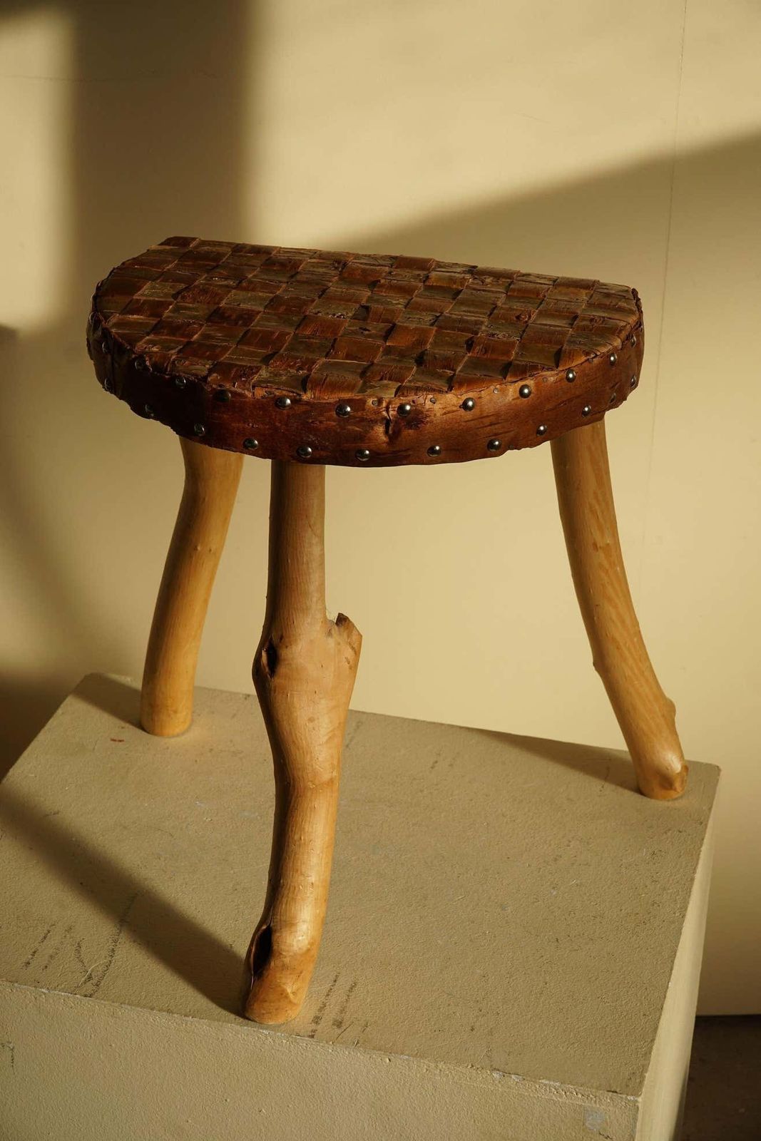Danish Modern  Organic Wooden Hand Crafted Wabi Sabi Tripod Stool 1960s photo buy