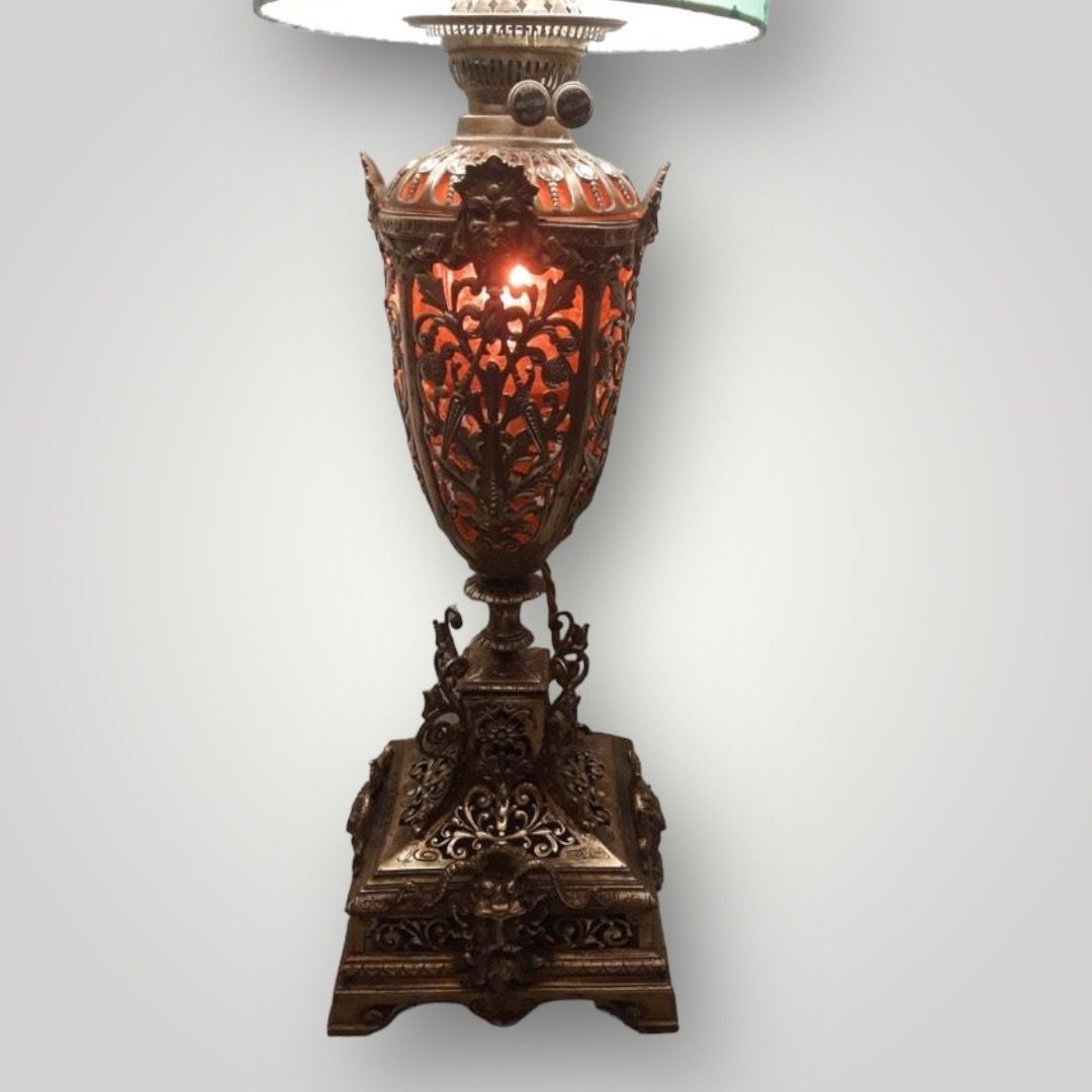Very Rare And Ornate Brass And Ormolu Oil Lamp photo furniture