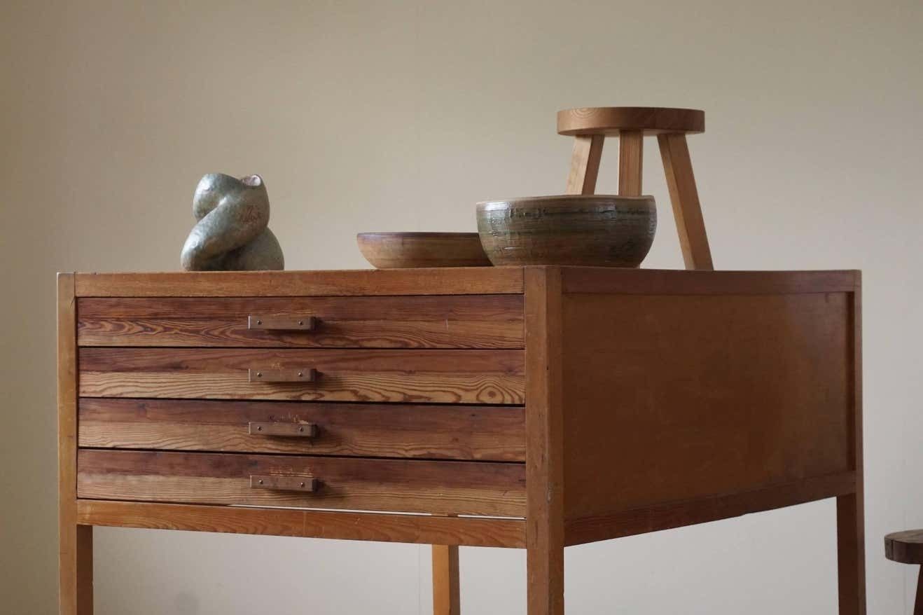 Mid Century Large Danish Drawing Cabinet Made In Pine And Beech 1960s photo Furniture