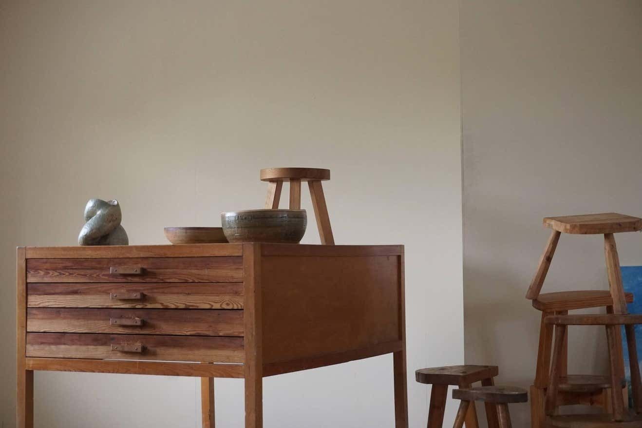 photo for sale Mid Century Large Danish Drawing Cabinet Made In Pine And Beech 1960s