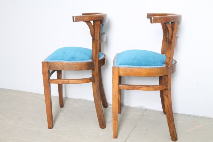 702.0 Antique Pair Of Walnut Art Deco Cockpit Armchairs From 1940. Restored Modern Antiques Petroleum Fabric photo