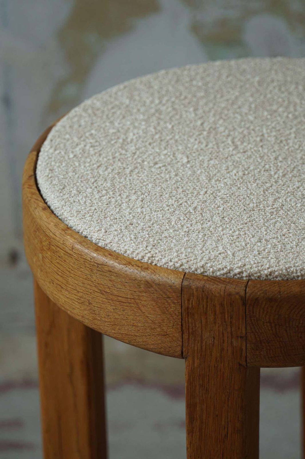 Danish Mid Century Stool In Oak And Reupholstered In Bouclé Wool Ca 1950s photo Furniture