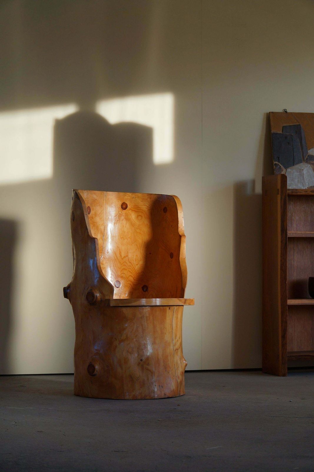 Sculptural Carved Wabi Sabi Brutalist Stump Chair In Solid Pine, Swedish, 1960s photo 2409.0