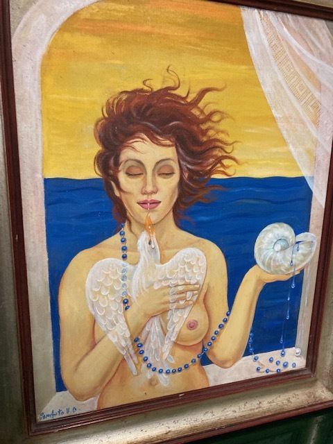 Contemporary Art Painting 20th Century Conchita "Woman With Shell" Oil On Canvas