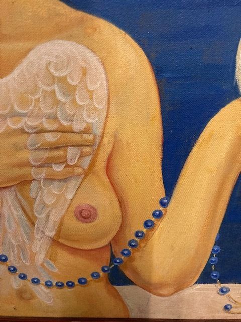 Contemporary Art Painting 20th Century Conchita "Woman With Shell" Oil On Canvas photo vinterior