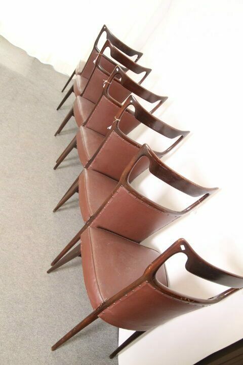 Six Unique Vittorio Dassi Chairs From The 50s In Wood And Sky Modern Vintage Design photo vintage