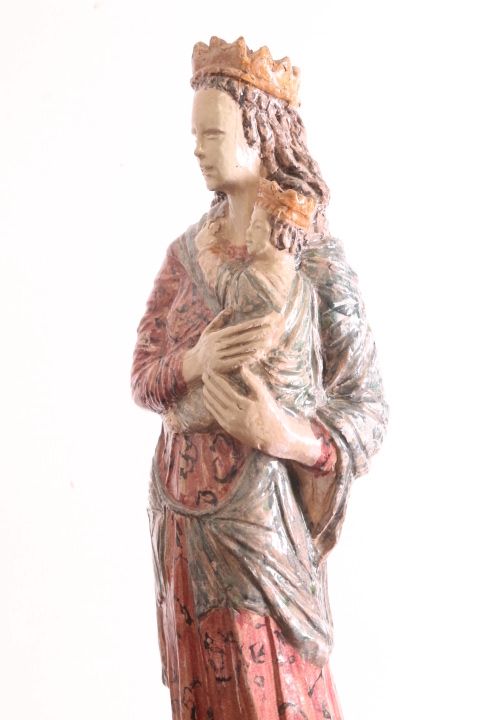 Ancient Virgin Sculpture In Polychrome Majolica From The 1950s, H 70 Cm. Signed Benini Faenza photo 1019.2