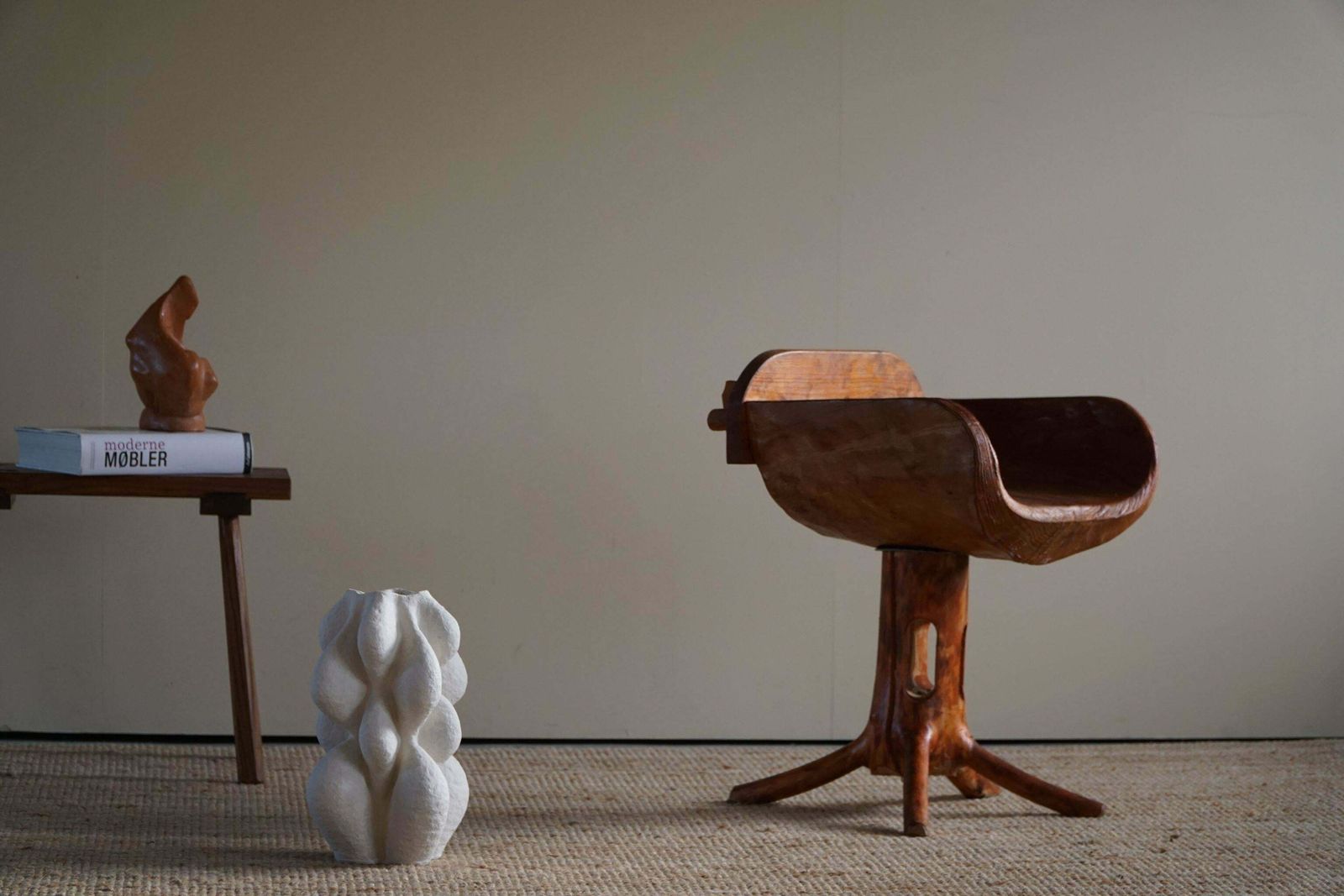 Furniture Sculptural Unique Stump Chair By Finnish Matti Martikka In Solid Pine, 1960s photo