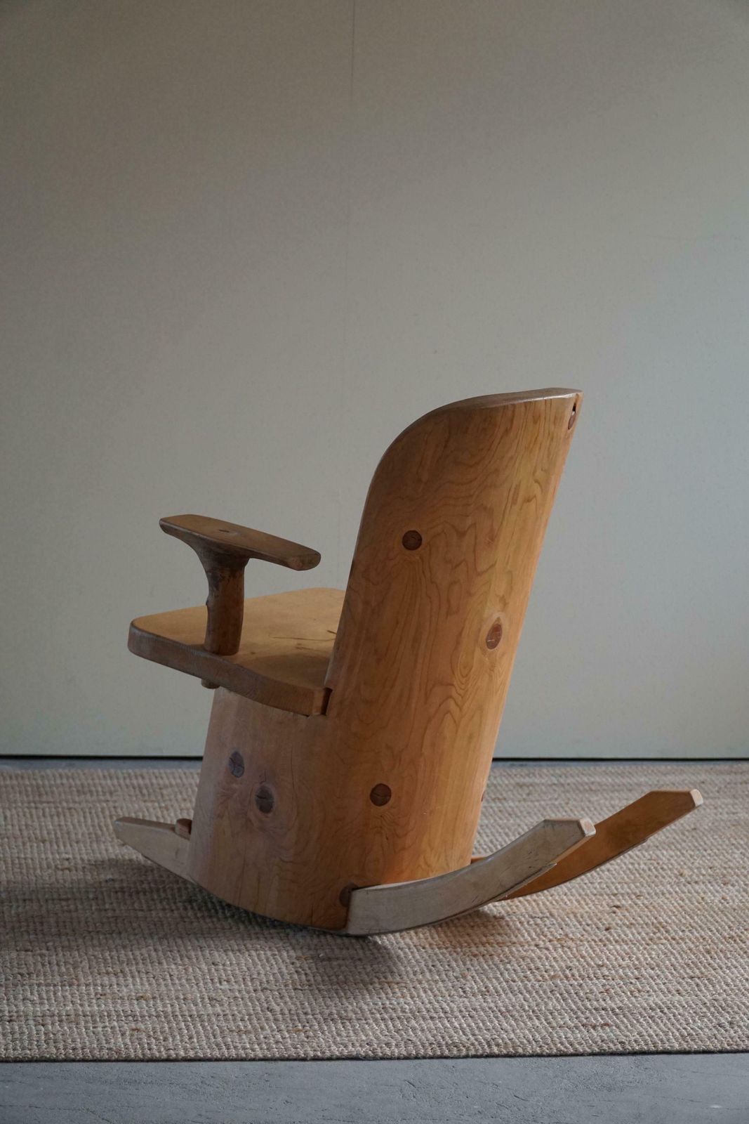 Sculptural Unique Rocking Chair By Finnish Matti Martikka In Solid Pine, 1960s photo for sale