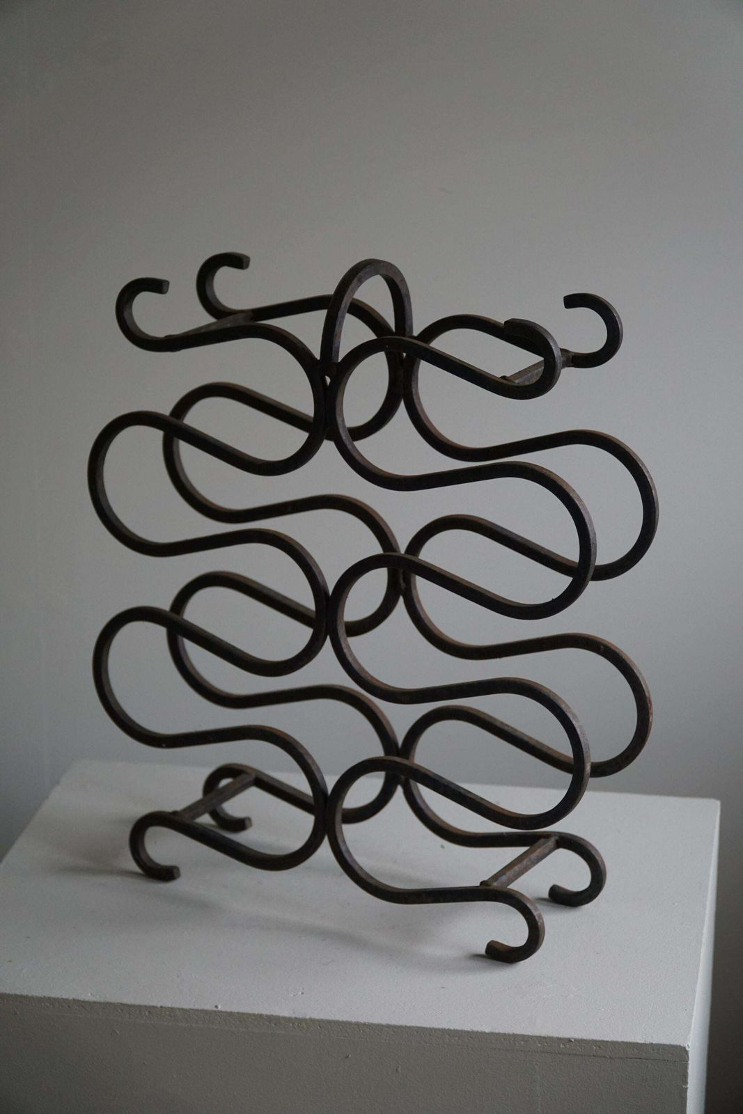 Vintage Sculptural Wine / Magazine Rack In Cast Iron, French Art Deco   1930s photo vinterior