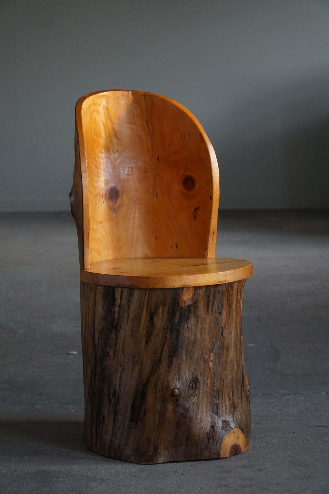 Hand Carved Primitive Swedish Modern Stump Chair In Pine, Wabi Sabi   1960s photo buy