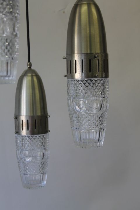 60s Space Age Vintage 5 Light Pendant Chandelier Chandelier Restored photo for sale