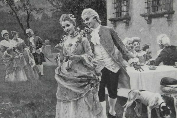 Ancient French Print Depicting A Bucolic Scene From The 19th Century, Signed At The Bottom.