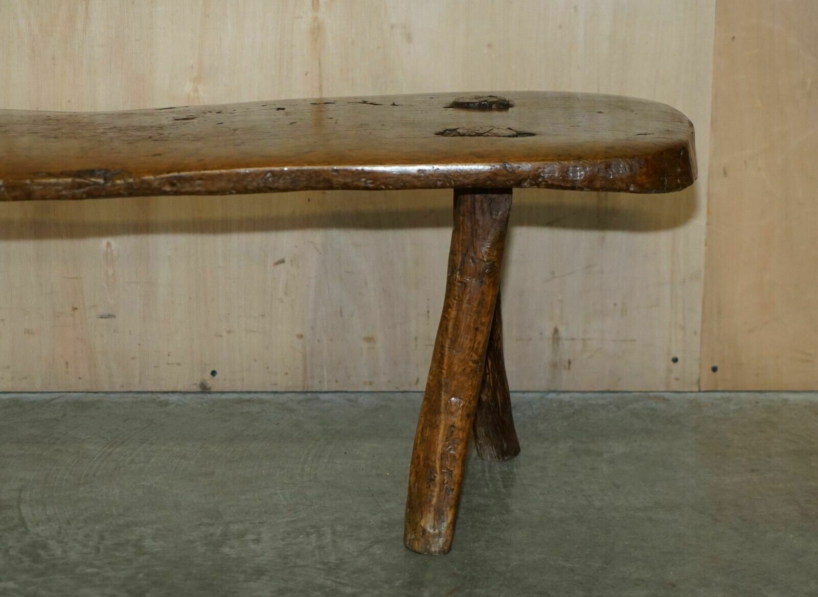 Primitive Antique 1740 Spanish 18th Century Three Legged Bench Or Coffee Table photo vintage