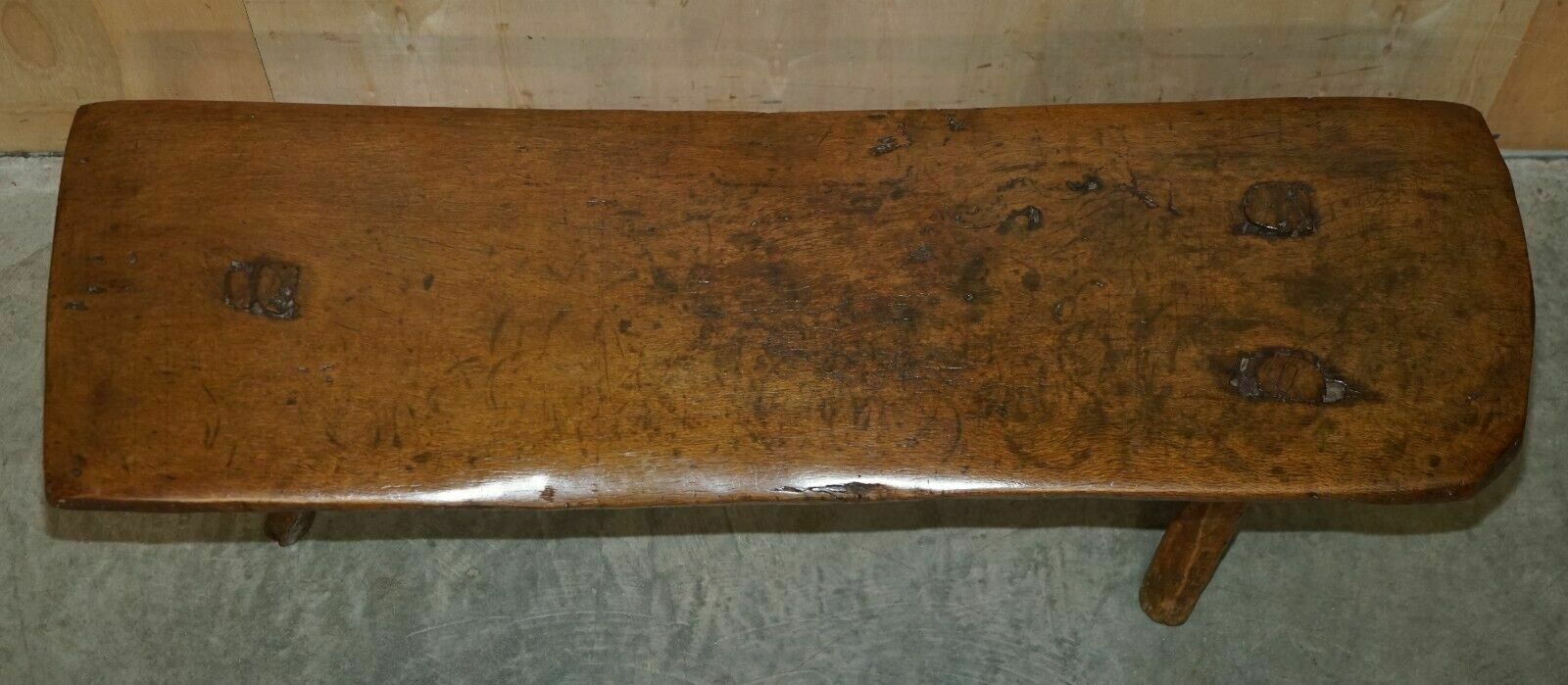 photo for sale Primitive Antique 1740 Spanish 18th Century Three Legged Bench Or Coffee Table