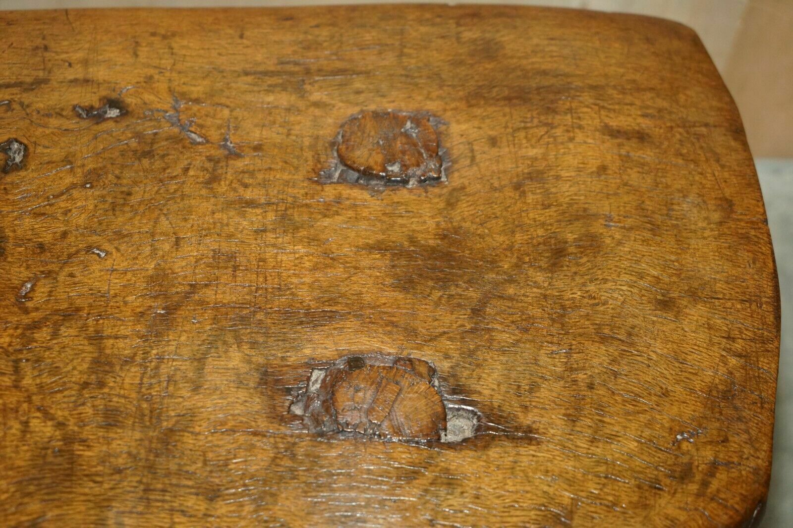 photo buy Primitive Antique 1740 Spanish 18th Century Three Legged Bench Or Coffee Table