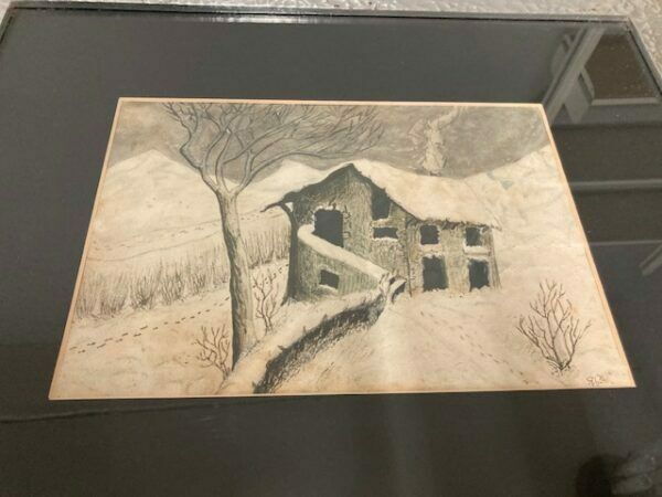 Art Ancient Painting From The End Of The 19th Century By Alessandro Castelli, House With Snow, Signed. photo