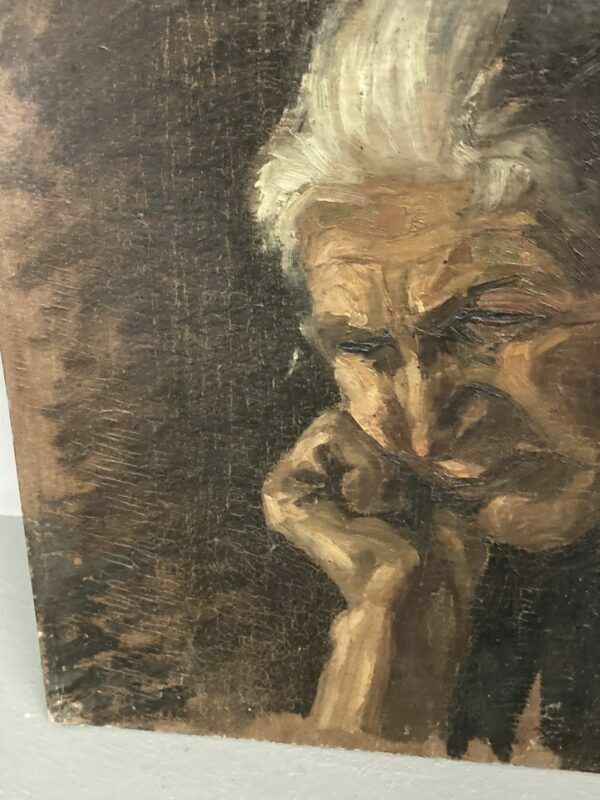 Ancient Painting "Anziana Pensante" On Hardboard First photo vinterior