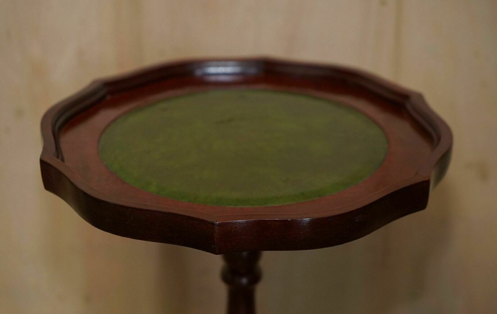 Pie Crust Edge Heritage Green Leather Gold Leaf Tripod Side End Lamp Wine Table photo Furniture