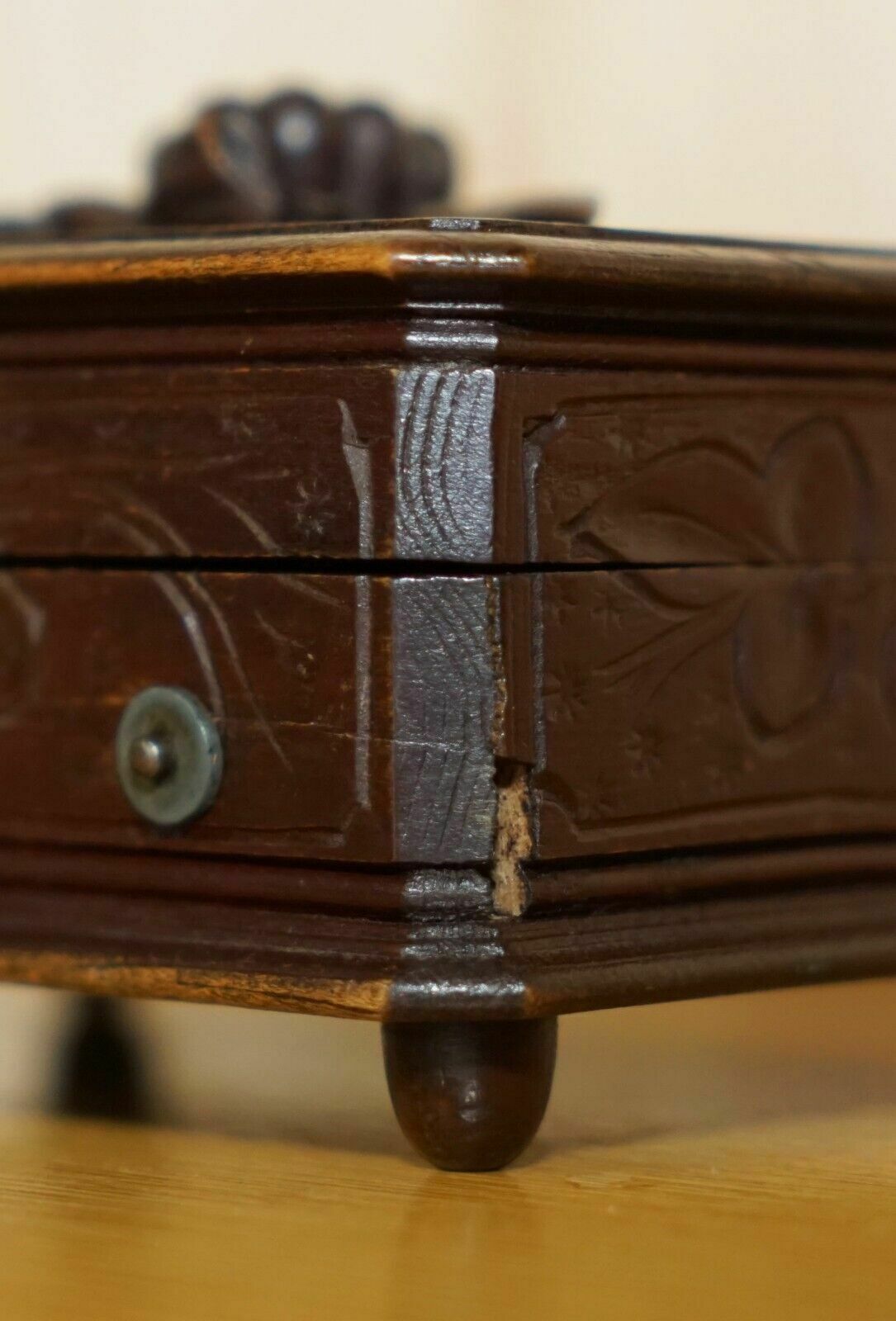 Original Antique Grape Vine Carved Black Forest Wood Music Box Needs Service photo Home Decor