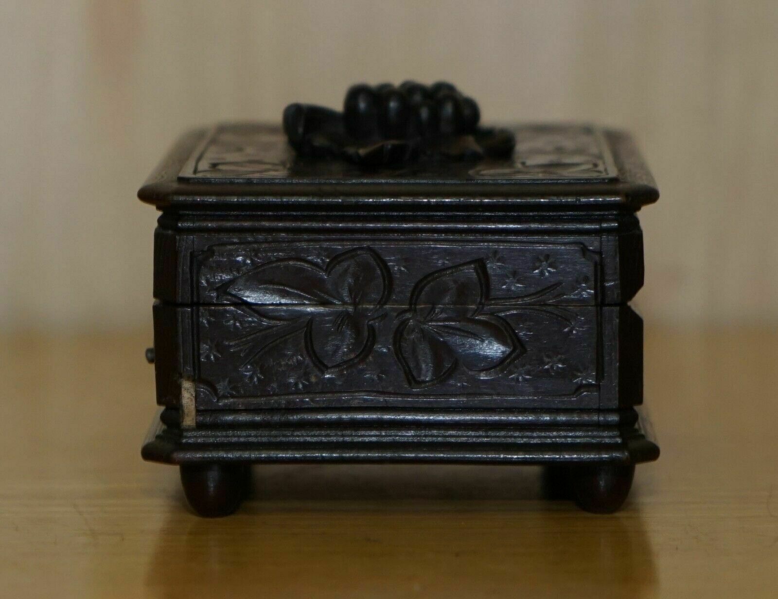 photo furniture Original Antique Grape Vine Carved Black Forest Wood Music Box Needs Service