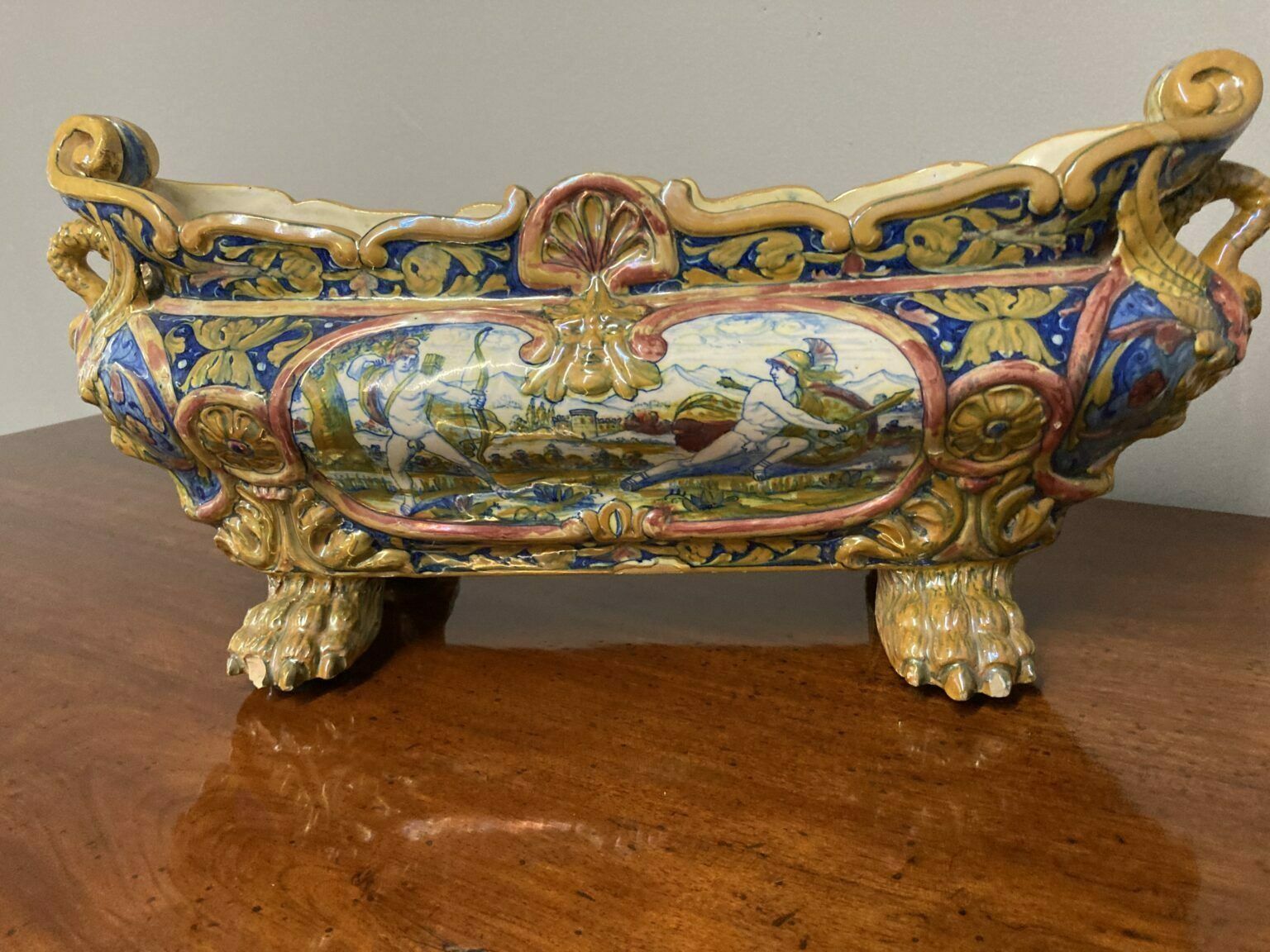 Antique Centerpiece In Luster Ceramic Santarelli Gualdo Tadino 1920 photo furniture