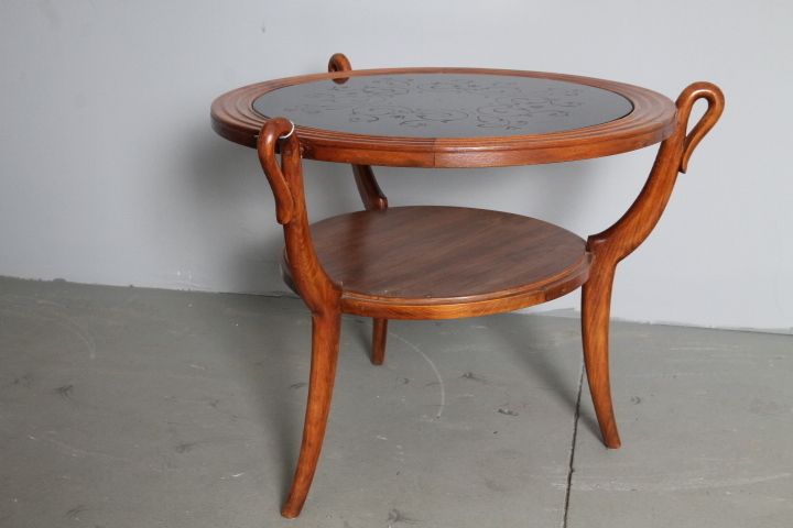 Paolo Buffa Coffee Table, Black Satin Glass Top. 50s Modern Unique Design