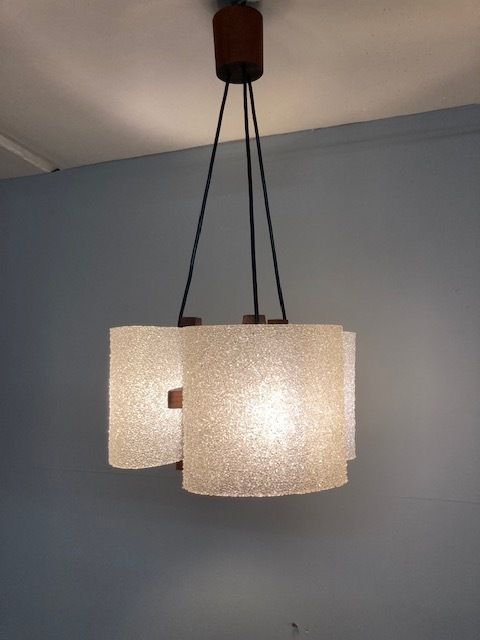 Antique Design Chandelier With Three Lights From The 70s, Swedish Style In Teak. Modern Design. Restored And Overhauled !! photo buy