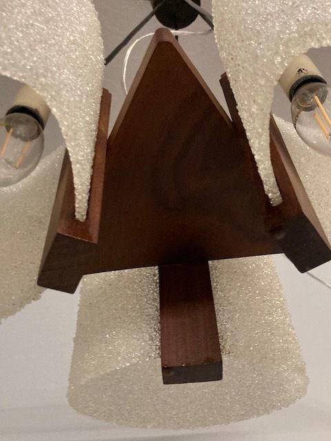 photo buy Antique Design Chandelier With Three Lights From The 70s, Swedish Style In Teak. Modern Design. Restored And Overhauled !!