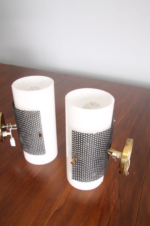 Pair Of Modern Stilnovo Wall Lights From The 50s. Vintage With A Beautiful Double Light Beam Design !! photo for sale
