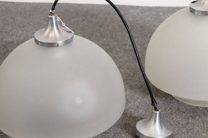 Pair Of Lamps From The 70s. Modern Design Steel And Glass Restored! Vintage photo for sale
