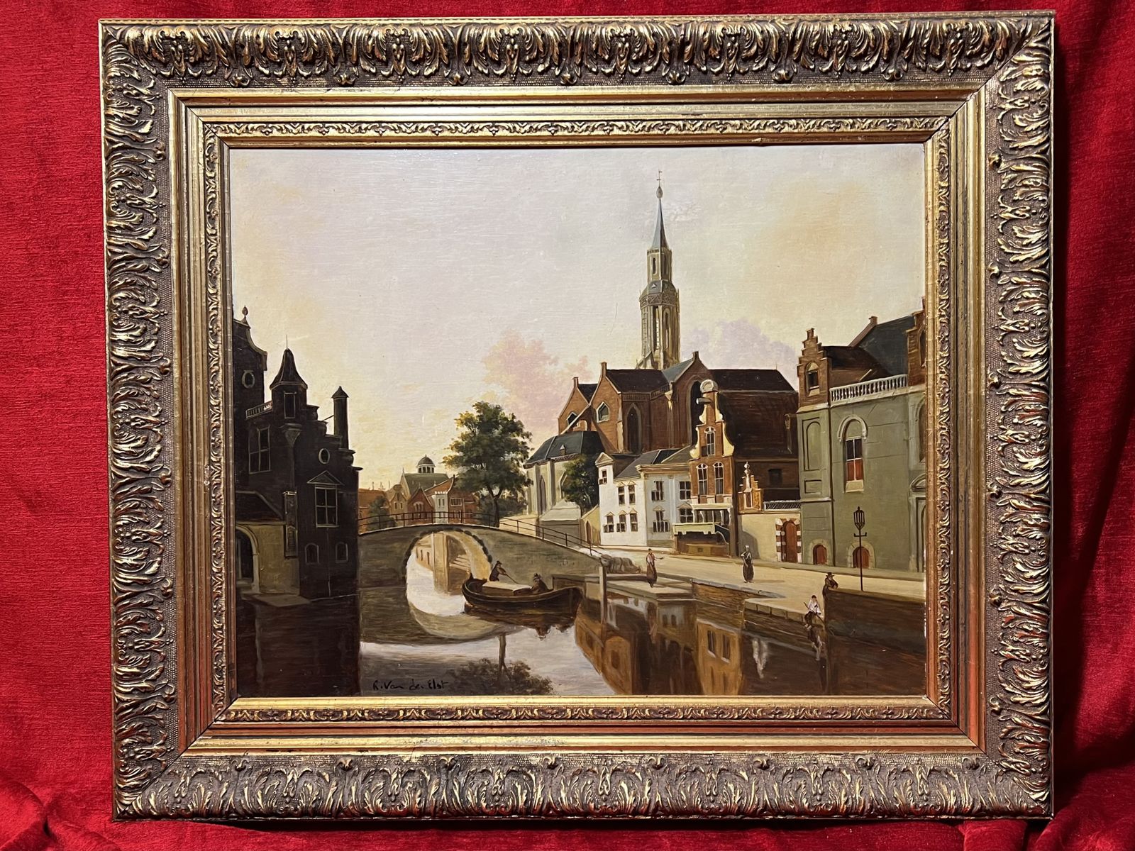 20th Century Dutch School After Johannes Vermeer 'View Of Delft' Oil Painting photo furniture
