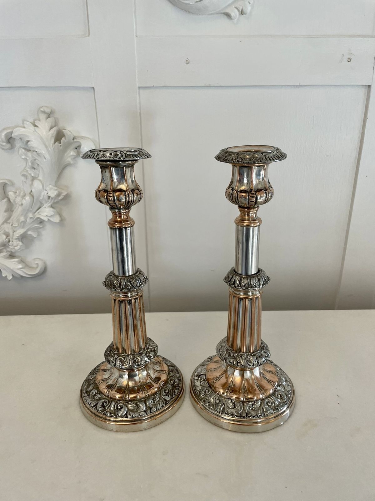 Unusual Pair Of Antique George III Quality Sheffield Plated Telescopic Candlesticks