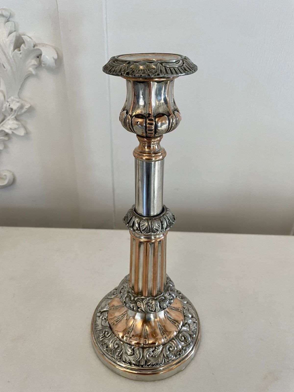 Unusual Pair Of Antique George III Quality Sheffield Plated Telescopic Candlesticks photo vinterior