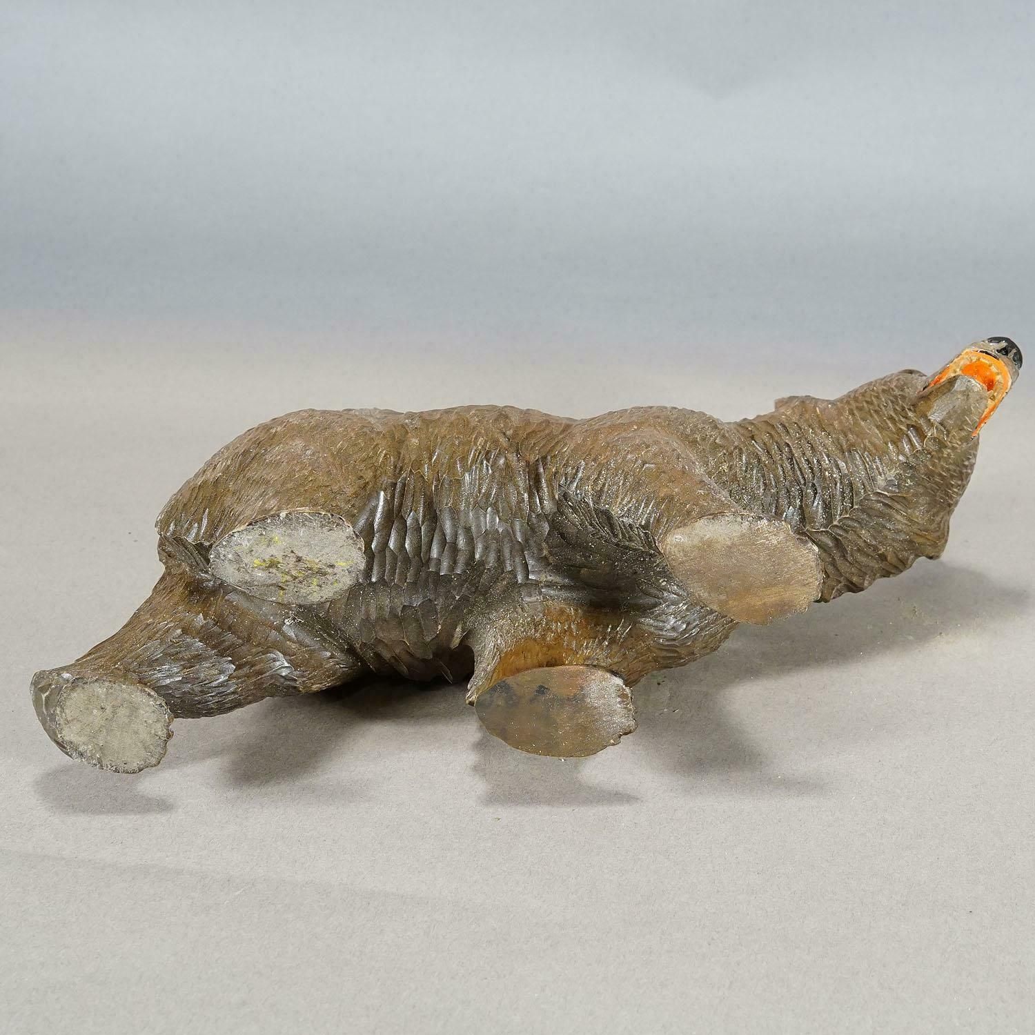 Vintage Wooden Walking Bear Handcarved In Brienz Ca. 1930s photo vinterior